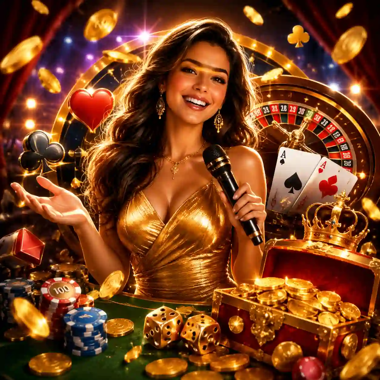 Mesa de cassino ao vivo com dealer em estúdio profissional